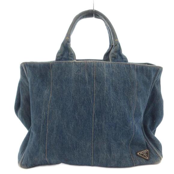 Prada Handbags - Prada Canapa Handbag Denim Tote Triangle Plate Indigo Blue FF